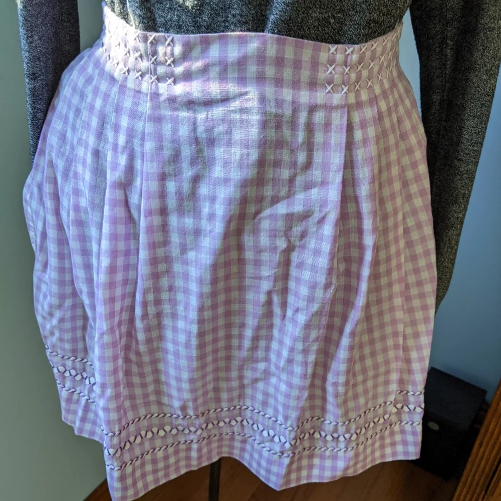 Vtg Purple Gingham Apron with Embroidery and Rick Rack 17